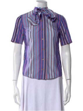 Vintage Vivienne Westwood Striped Bow-Tie Short Sleeve Blouse - Blue/Pink s